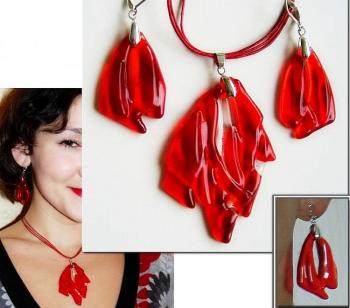 Jewelry Set "flames" glass, fusing