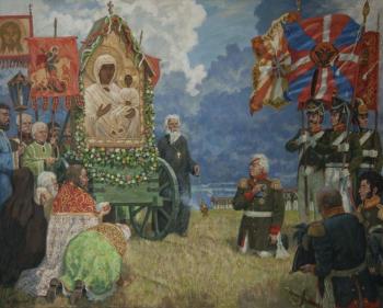 Before the miraculous icon of Our Lady of Smolensk Odigitrii on the Borodino field in August 1812. Melikov Yury