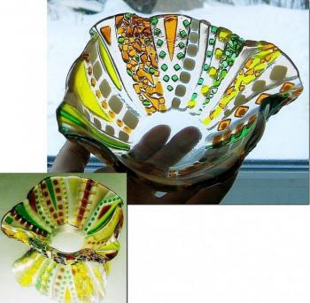 A small vase for jam "Summer in village" glass fusing (Handmade Tableware). Repina Elena