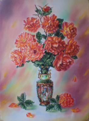 Roses in a Chinese vase. Golubkin Sergey