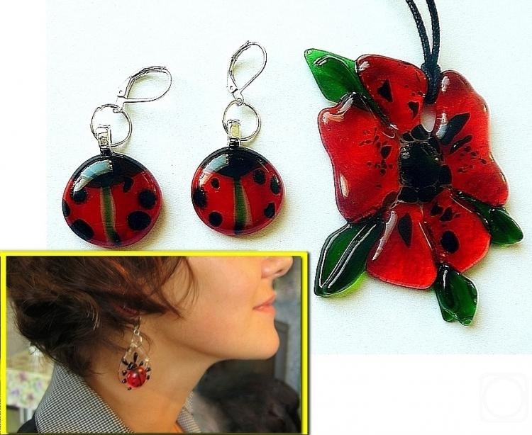 Repina Elena. Jewelry Set "Ladybug" glass, fusing