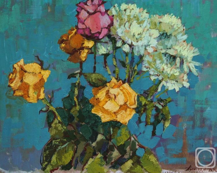 Polyakov Arkady. Roses on blue