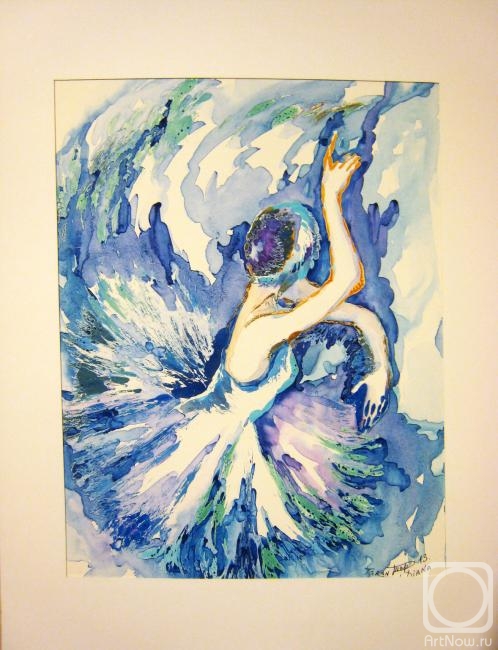 Taran Diana. Watercolor. "Dancer in a blue glow."