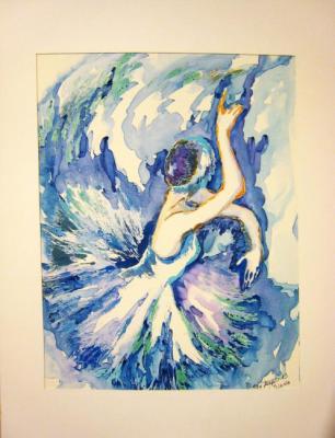Watercolor. "Dancer in a blue glow."