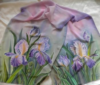 Batik-stole "Silk irises". Moskvina Tatiana