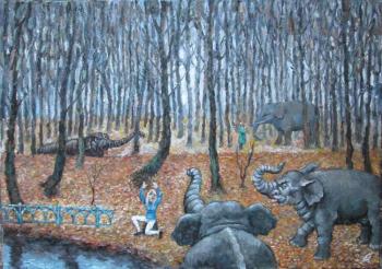 Dream of elephants in an autumn park. Yaguzhinskaya Anna