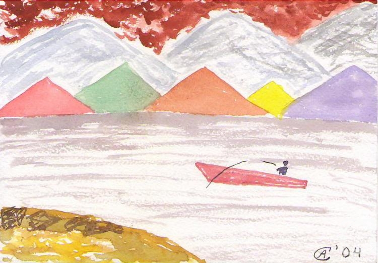 Steklov Alexander. Fishing against the backdrop of mountains