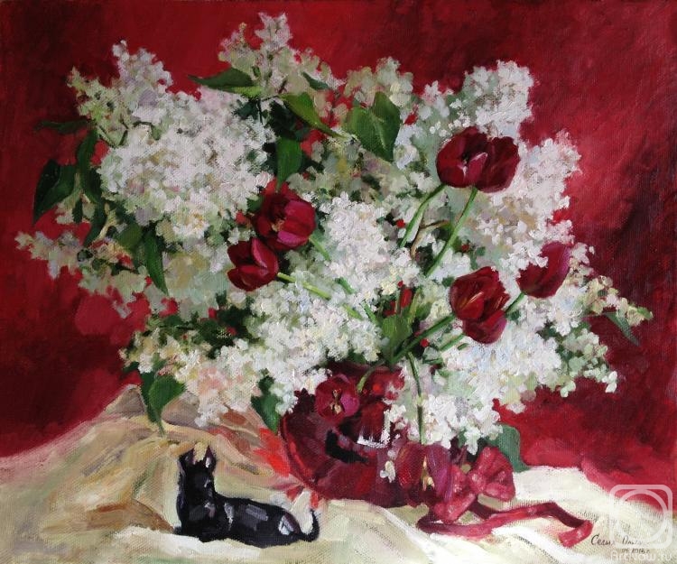 Sedyh Olga. White lilac and red tulips