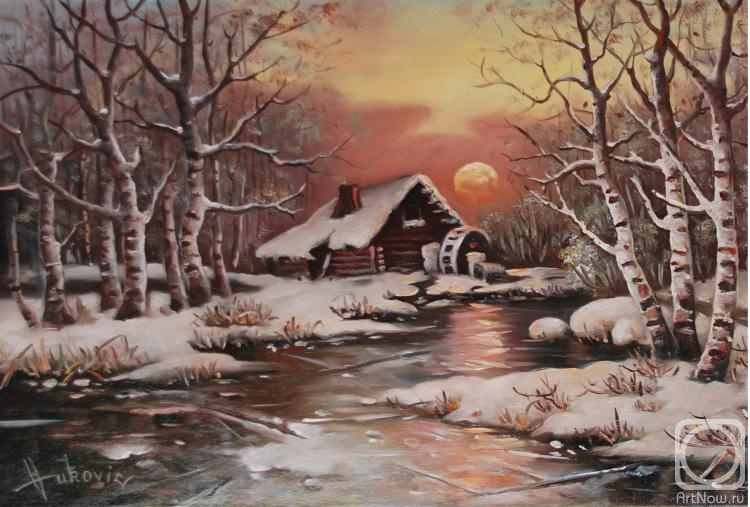 Vukovic Dusan. Old mill in the snow