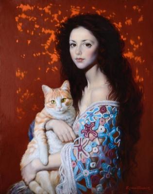 Girl and Cat. Krishtan Gennadiy
