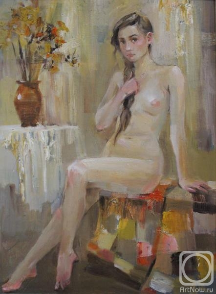 Pushina Tatyana. Nude on patchwork quilt