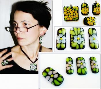 Jewelry Set "Tenderness" glass, fusing (Stained Glass Company Spectrum). Repina Elena