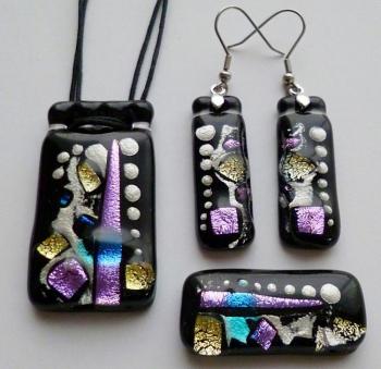 Jewelry Set "Carnival "dichroic glass, fusing