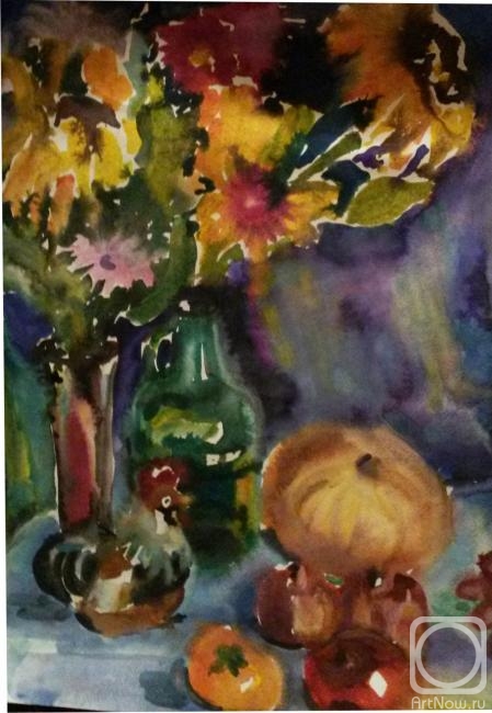 Kazmina Olga. Still life with sunflowers and a rooster