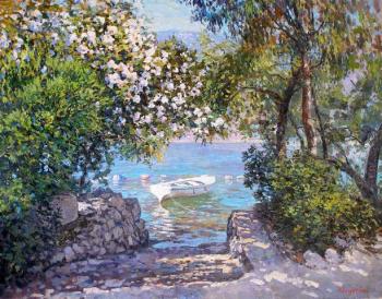 Landscape with a white boat