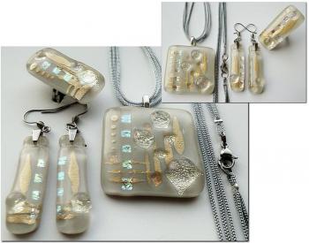 Jewelry Set "Cobweb morning" dihroic glass, fusing (Light Earrings). Repina Elena