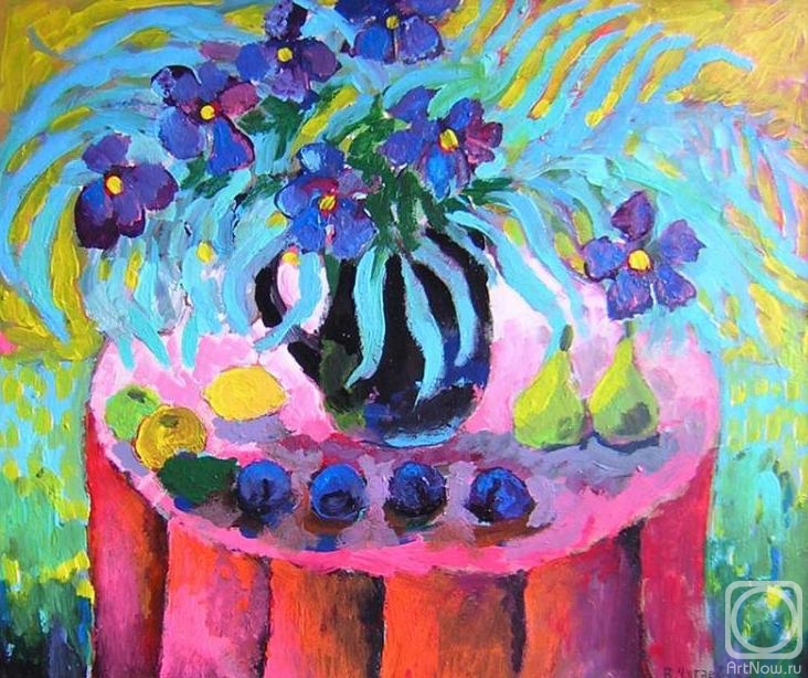 Chugaev Valentin. Irises on a red table