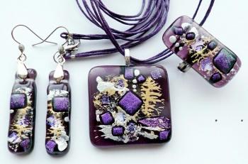 Jewelry Set "Violet twilight" dihroic glass, fusing