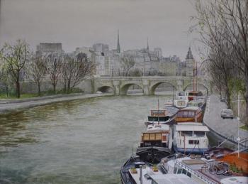 Early spring. Barges on the Seine