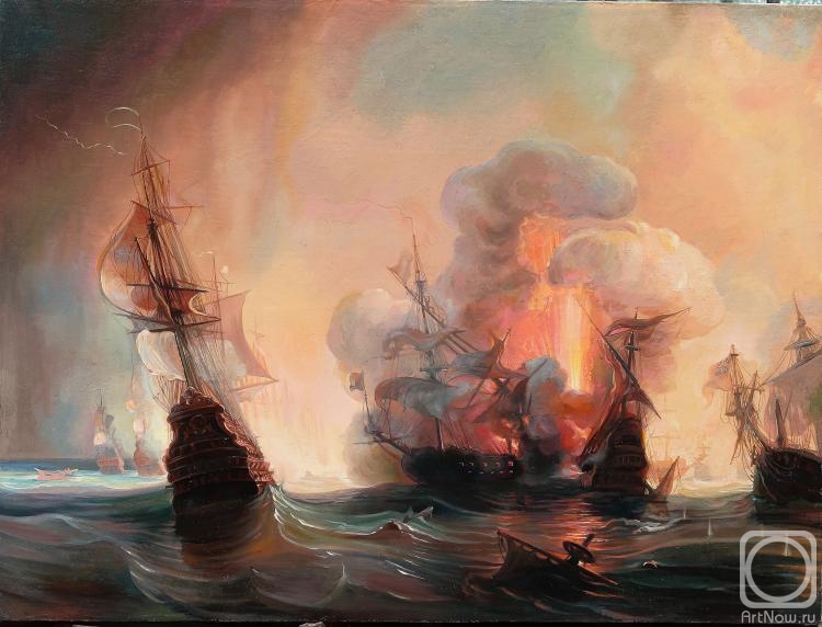 Sergeev Sergey. Theodore Guden. Attack on the English fleet by the Earl of Tourville and Jean Barth at Smyrna