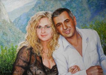 Family portrait against mountains. Simonova Olga