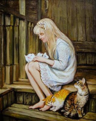 The girl with kittens 2 (Blonde In White). Simonova Olga