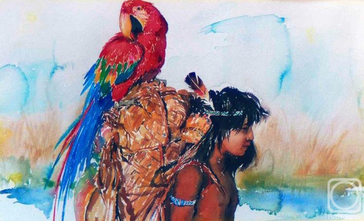Simonova Olga. The Indian with a parrot