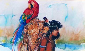 The Indian with a parrot