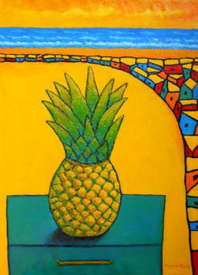 Pineapple on the background shore. Rain Vyusal