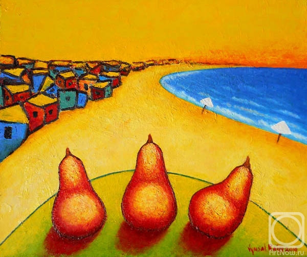 Rain Vyusal. Pears on the background of the coast