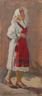 Woman in red apron. Ovchinnikov Nukolay