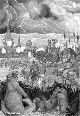 Storming of Krasnoyarsk Fortress by Irenek's troops, 1679 (). Fomin Nikolay