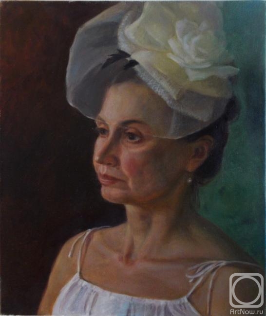 Shumakova Elena. Portrait of a woman in a white hat