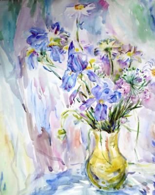 Bouquet of irises and daisies. Sechko Xenia