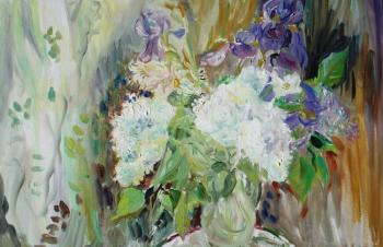 Lilacs and irises in a bouquet. Sechko Xenia