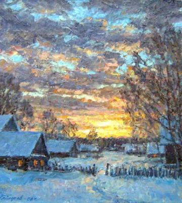 Winter evening in the village. Gaiderov Michail
