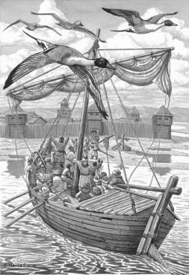 Mikhail Stadukhin arriving to Kosoy Ostrozhok (Okhotsk), 1657