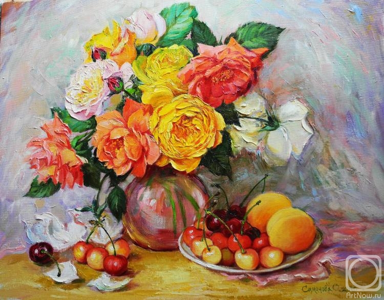 Simonova Olga. Roses, sweet cherry and apricots