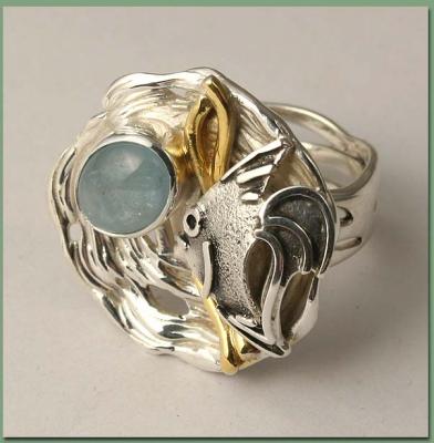 Ring from the Fish Series with aquamarine