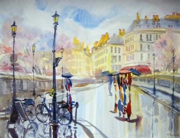 Paris umbrellas (Watercolors Raw). Mikhalskaya Katya