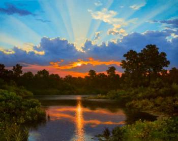 Sunset on the river. Potas Oleg