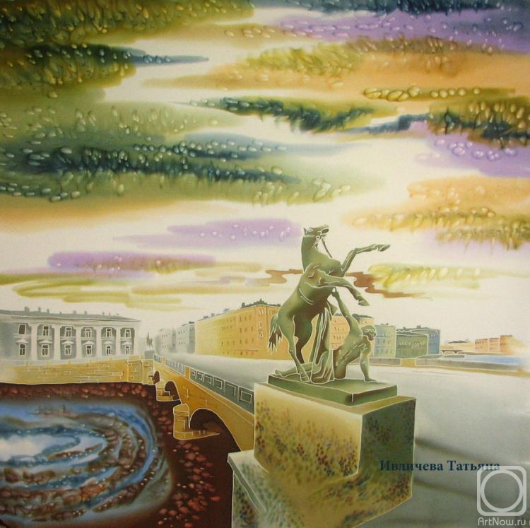 Ivlicheva Tatiana. Shawl-batik "Anichkov bridge. Views of St. Petersburg"