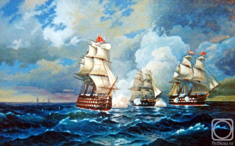 Kosyakov Alexsandr. The brig Mercury, attacked by two Turkish ships. I.Aivazovsky (copy)