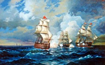 The brig Mercury, attacked by two Turkish ships. I.Aivazovsky (copy). Kosyakov Alexsandr