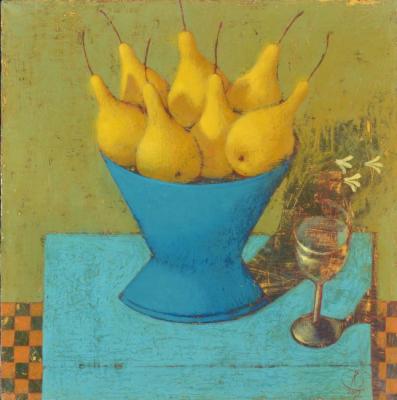 Still Life With Yellow Pears In The Blue Vase. Rumak Svetlana