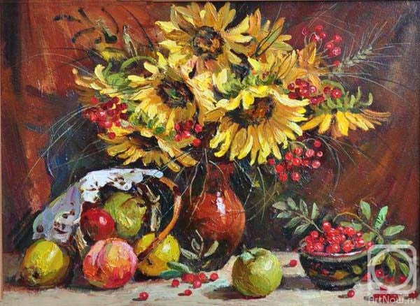 Biryukova Lyudmila. Still life with sunflowers and fruits