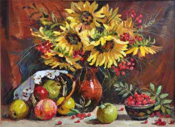 Still life with sunflowers and fruits. Biryukova Lyudmila