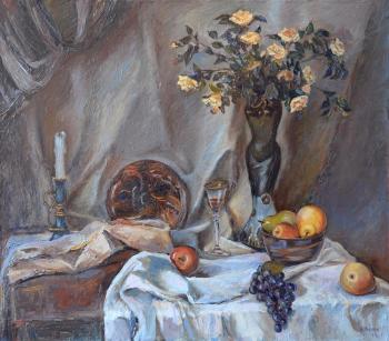Still life with flowers and fruits. Nikulin Ilya