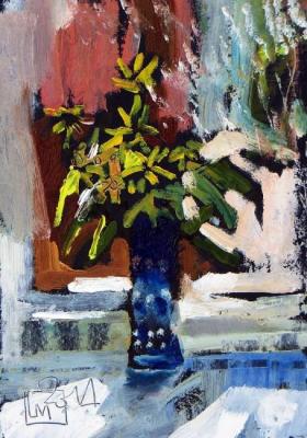 Flowers in a blue vase. 2014