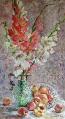 Gladioluses and peaches. Sedyh Olga
